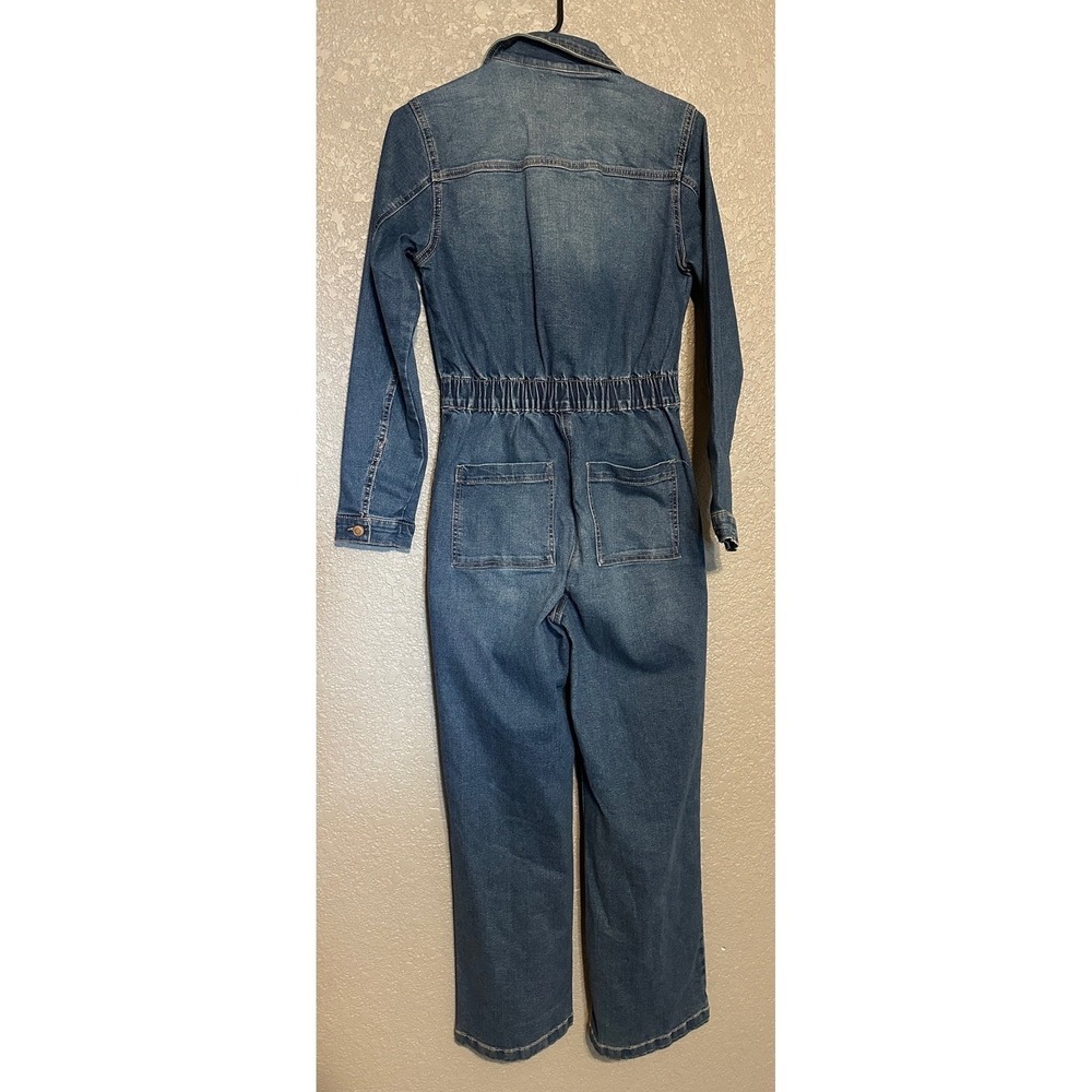Celebrity Pink Womens Denim Straight leg Jumpsuit Dark Wash Elastic Waist XS - Picture 2 of 16